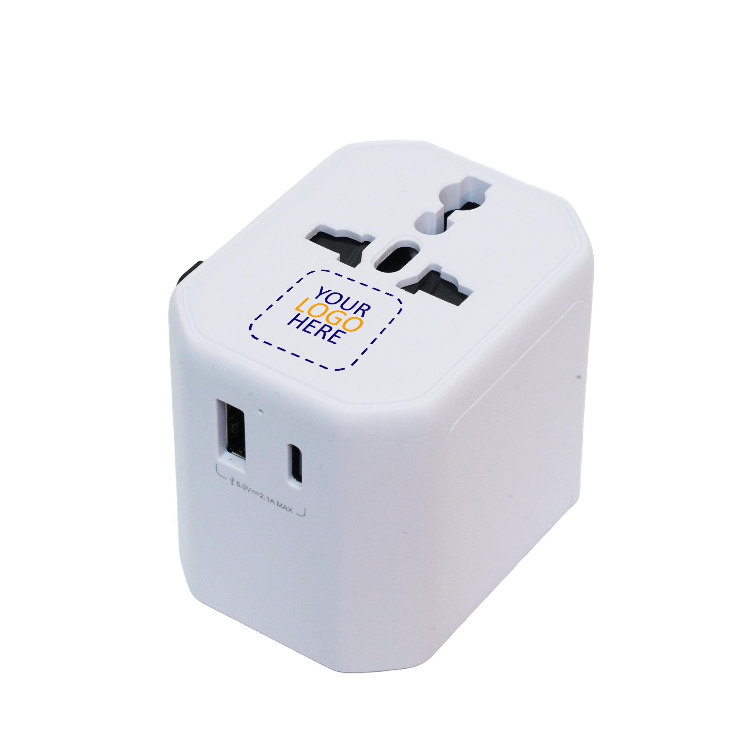 Universal Travel Adaptor - White with Logo